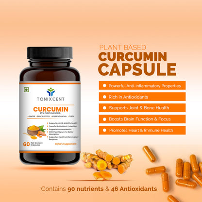 TONIXCENT Relax & Recover Combo – Magnesium Glycinate & Curcumin Capsules, 60+60 Vegan Capsules