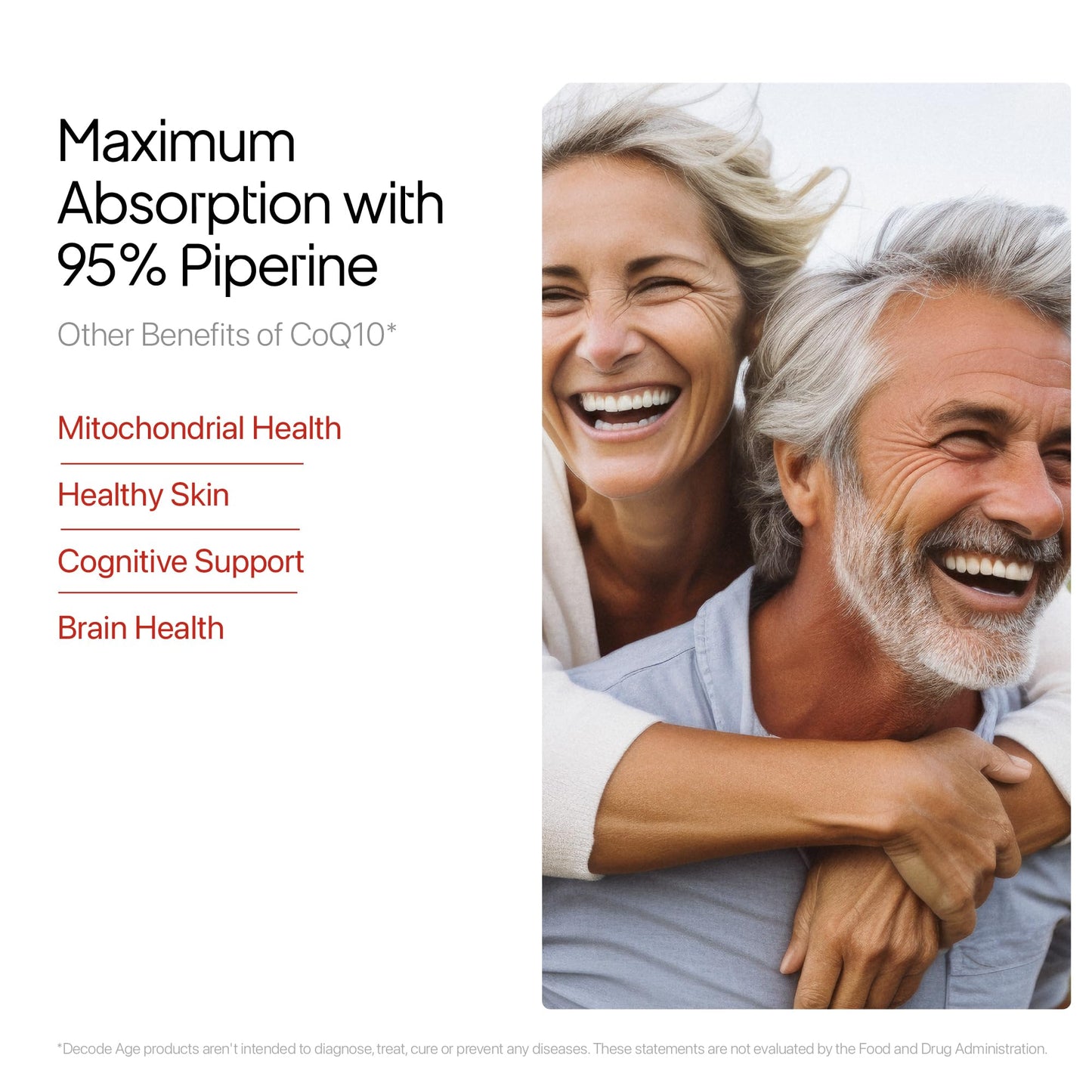 Decode Age CoQ10 100mg, Coenzyme Q10 with Piperine, 99% Pure, Higher Energy Levels, Antioxidant, Healthy Heart, 60 Veg Capsules