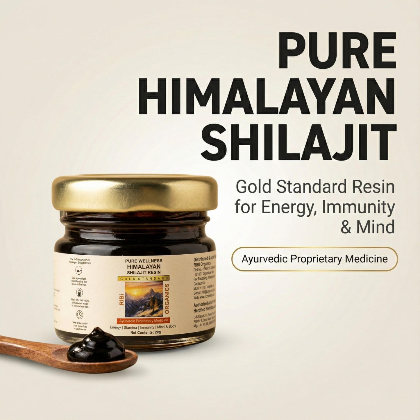 RIBI Organics 100% Pure Himalayan Shilajit Resin | Authentic Natural Mineral-Rich Shilajit for Strength, Energy & Stamina | Traditional Ayurvedic Wellness Supplement | Pack of 1