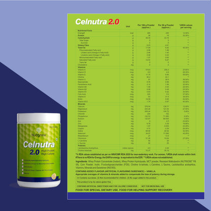Nucgnex Celnutra 2.0 Advanced Recovery Nutrition Powder | High-Calorie Nutritional Drink for Faster Recovery | High Protein with MCT | With Probiotics | 400g
