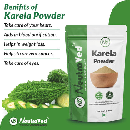NeutraVed Karela Powder (200g) | Pure Bitter Melon Powder for Healthy Metabolism & Glucose Balance | Sun-Dried Bitter Gourd (Momordica Charantia) for Blood Purification & Liver Detox | Edible Grade Raw Herb