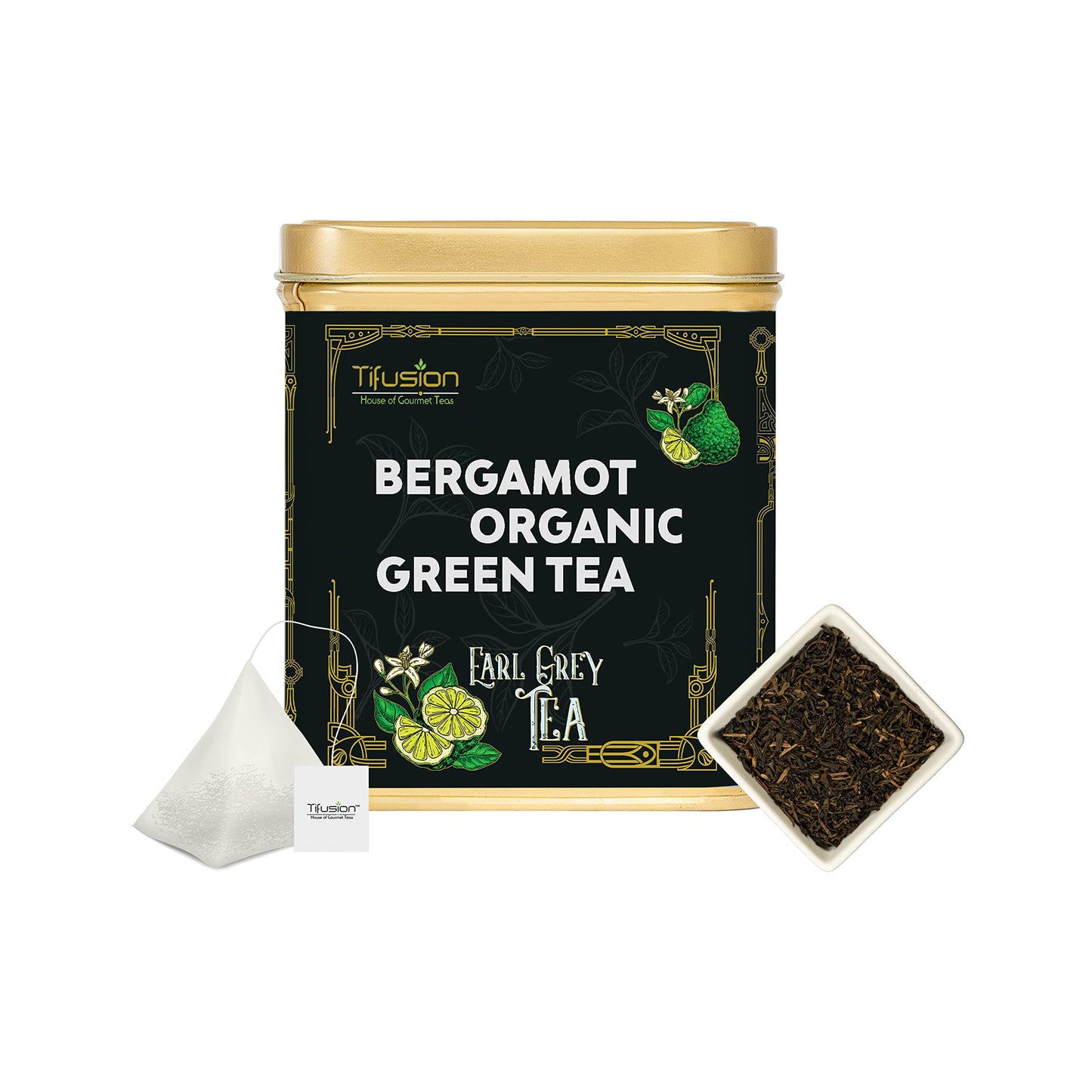 Tifusion Bergamot Earl Grey Organic Green Tea With Natural Bergamot Green Whole Leaf For Healthy Teeth Improves Metabolism Best As A Hot Drink Or Iced Cooler (30 Tea Bags, 30 Serving Cups)