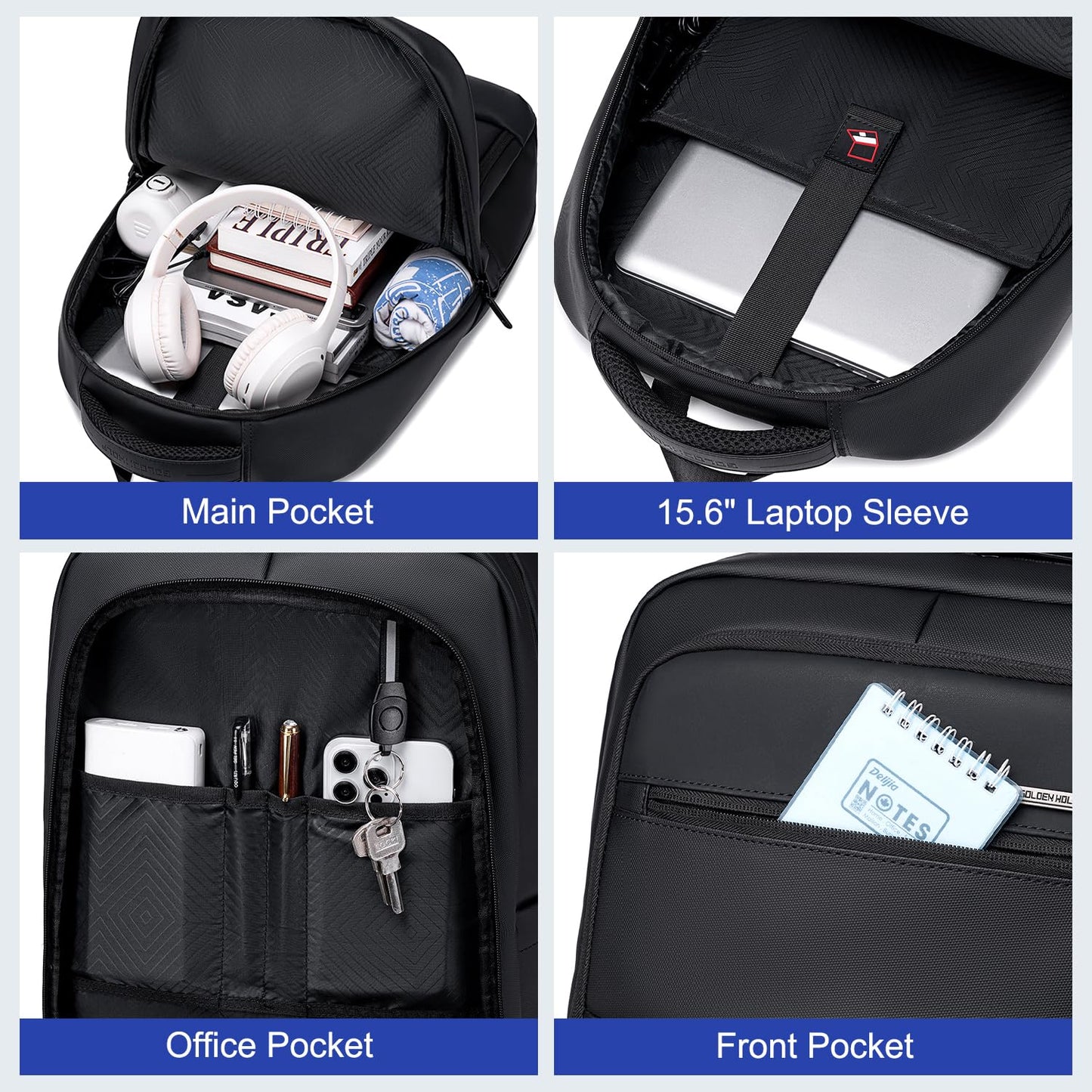 GOLDEN WOLF Business Backpack for Men Multi-pocket 15.6" Laptop Bag Water-resistant 21L Medium Backpack for Office College Daily Use
