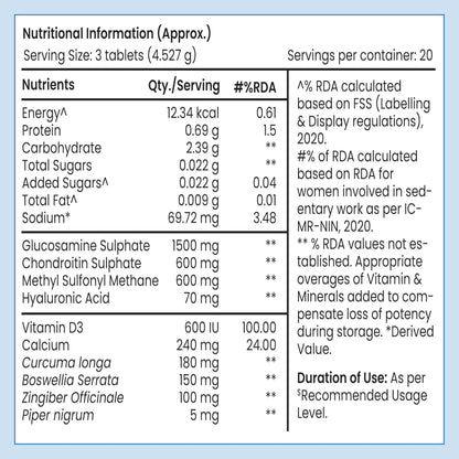 Tata 1mg Joint Support Advanced Tablet with Glucosamine, MSM, & Chondroitin, For Men & Women, Pack of 60 Tablets