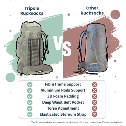 TRIPOLE Colonel Pro Metal Frame Rucksack with Detachable Day Pack and Rain Cover for Trekking and Travelling | 5 Year Warranty