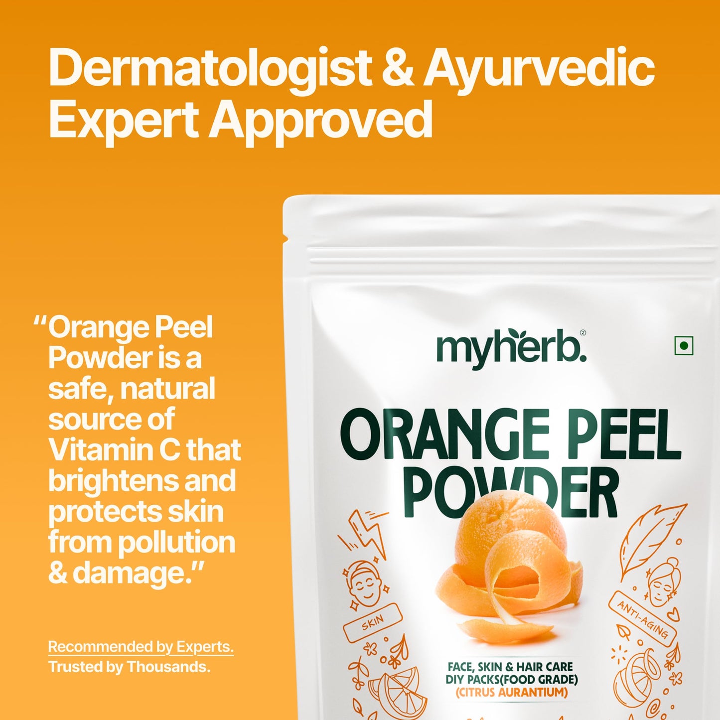MYHERB 100% Pure Natural Organic Orange Peel Powder (Citrus Aurantium) || 227 Gm/0.5 Lbs || Ayurvedic Formula || Vitamic C || For Face, Skin Whitening & Hair Care || (Santra Chilka Powder)