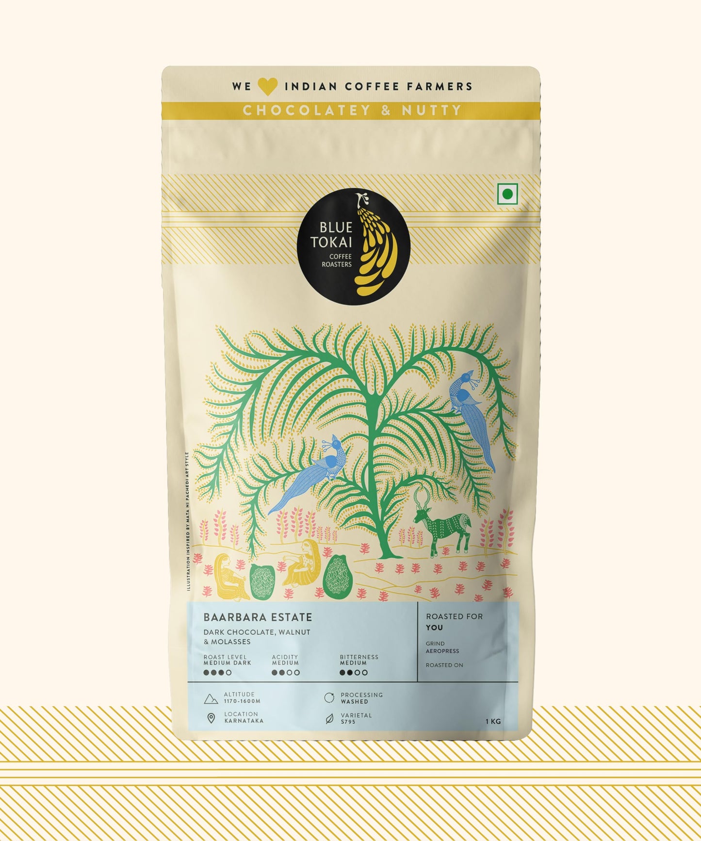 Blue Tokai Coffee Roasters Baarbara Estate - Medium Dark Roast | Aeropress Grind 1Kg | Intense Flavour | 100% Arabica Beans | Specialty Coffee | Freshly Roasted Ground Coffee
