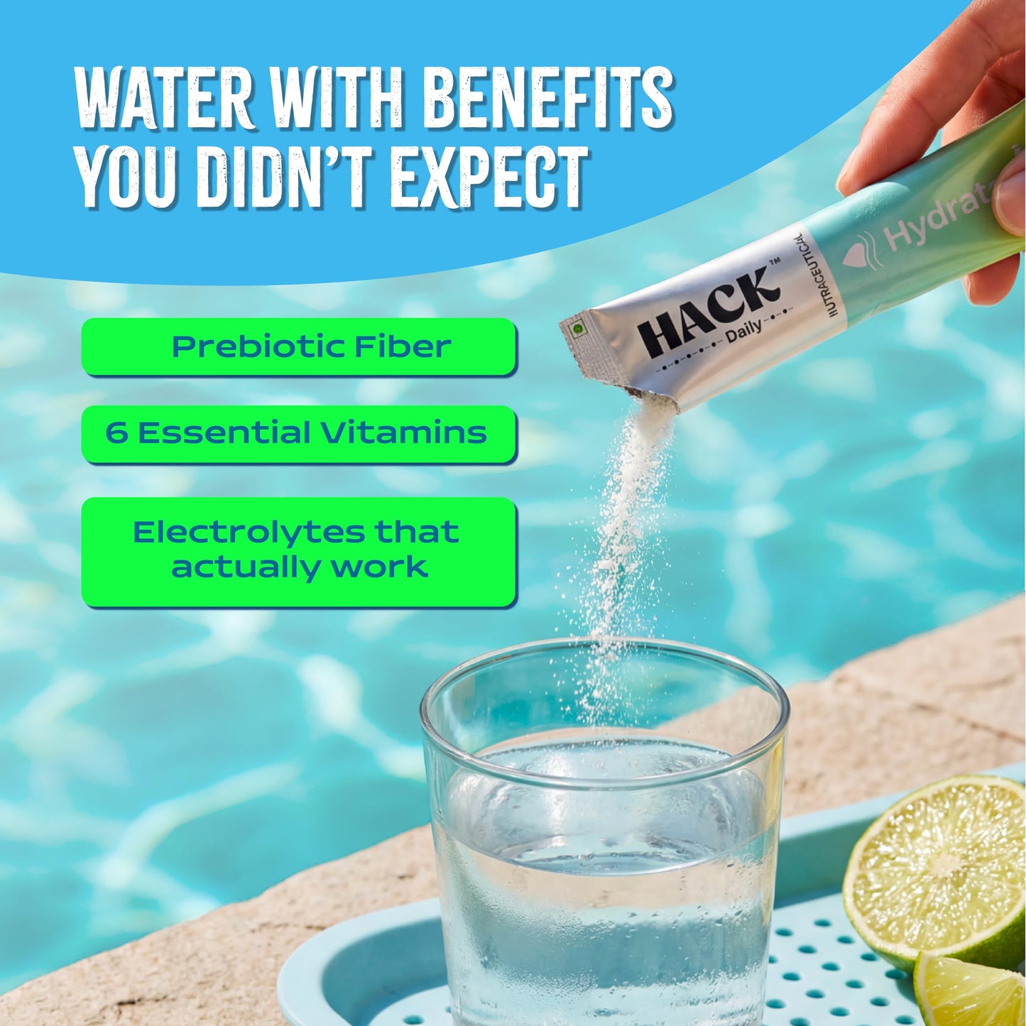 Hack Daily Hydrate Electrolyte Powder 28 Sachets, Zero Added Sugar Hydration Drink Mix with 6 Essential Electrolytes, Vitamin C & B12, Multi Flavor, for Summer Hydration, Workout Recovery & Travel Wellness (Peach, Mango Chilli , Lemon mint & Orange)