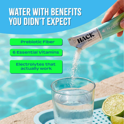 Hack Daily Hydrate Electrolyte Powder 28 Sachets, Zero Added Sugar Hydration Drink Mix with 6 Essential Electrolytes, Vitamin C & B12, Multi Flavor, for Summer Hydration, Workout Recovery & Travel Wellness (Peach, Mango Chilli , Lemon mint & Orange)