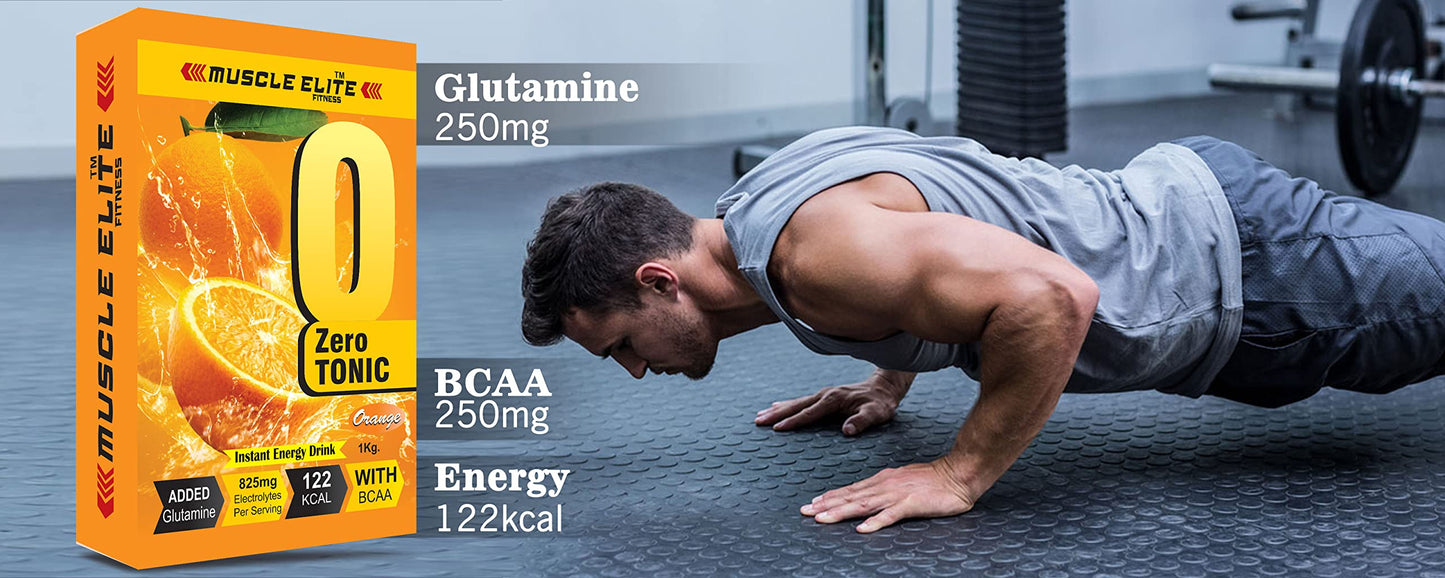 MUSCLE ELITE FITNESS Zero Tonic Instant Energy Drink Pre-Workout Electrolyte Energy Drink BCAA, Monohydrate and L-Glutamine Sports Supplement | 825mg Electrolytes [32 Servings] X1 Orange