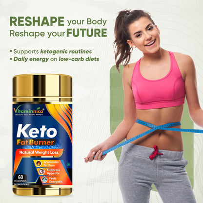 Vitaminnica Keto Fat Burner | Natural Weight Loss Fat Burner Supplement for Men & Women | 60 Capsules