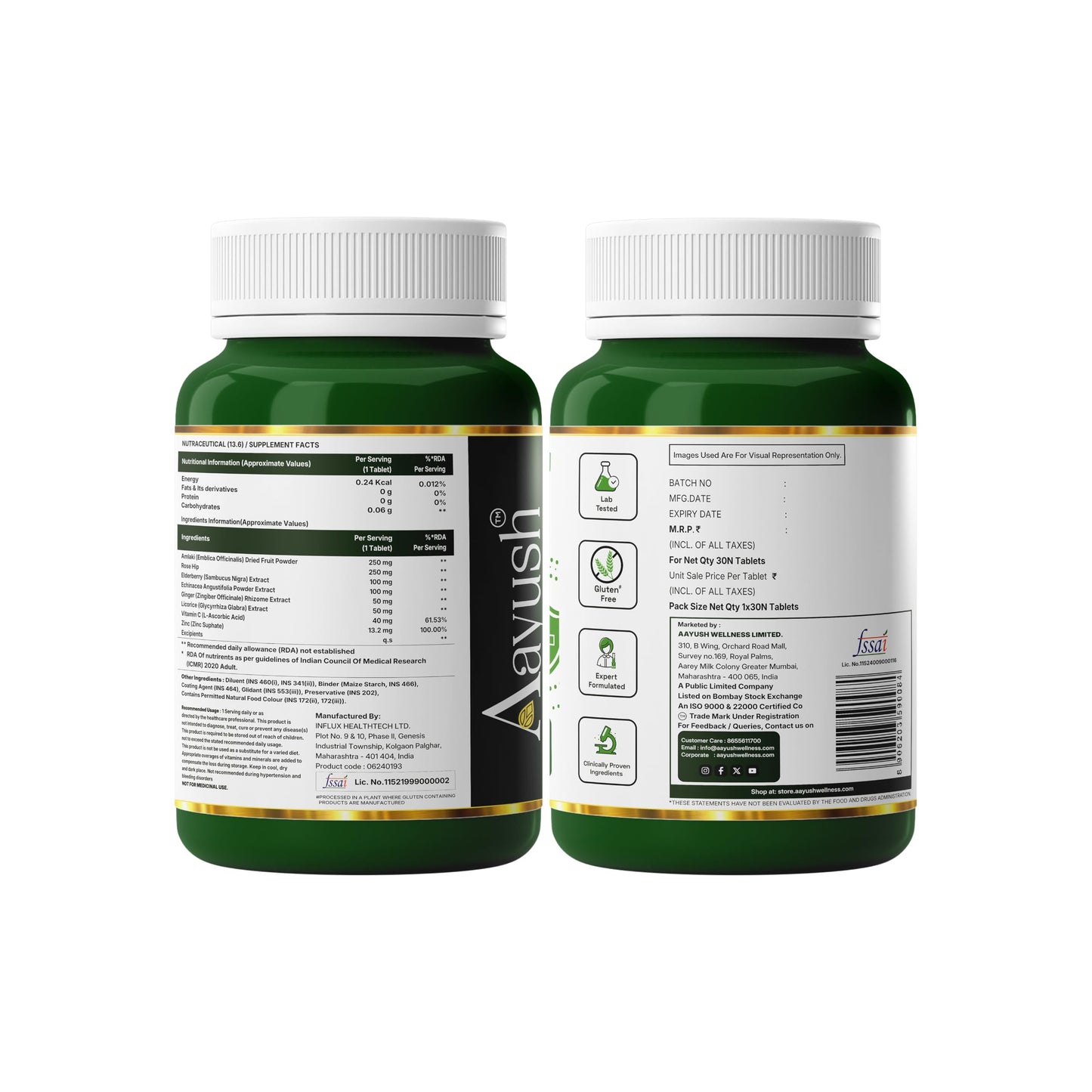 Aayush Wellness Immune Care Tablets with Amla, Zinc, Vitamin C, Elderberry, Echinacea, Ginger & Rose Hip – 30 Tablets