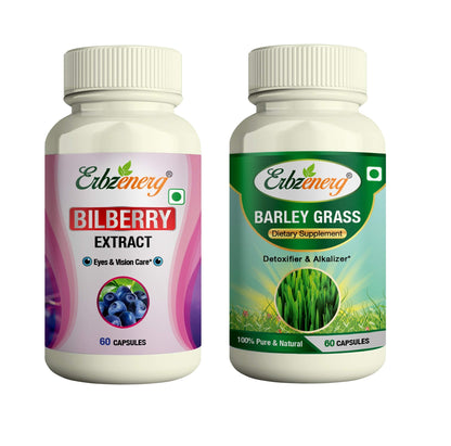 ERBZENERG Bilberry Extract (Vaccinium myrtillus) and Barley Grass (Hordeum vulgare) 60 Capsules- (Pack of 1)