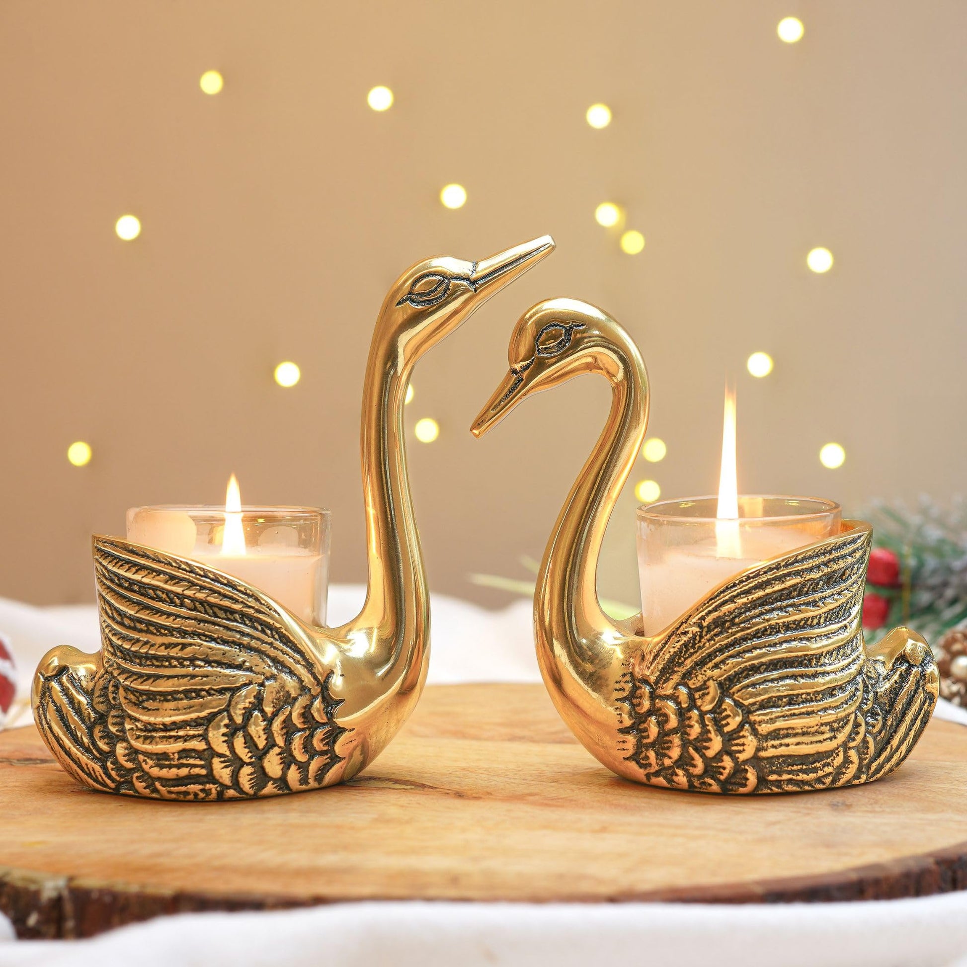 BEHOMA Metal Pair of Swans for Good Luck and Love | Candle Holder for Home Decor