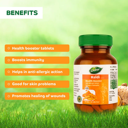 Dabur Haldi Tablet - Health Booster | Anti Allergen | Enhances Immunity | Pure herbs 60 tabs ( Get 20 tabs free)