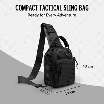 CARRY TRIP Tactical Small Sling Bag, One Strap Multi-Compartment Shoulder Crossbody Backpack, Men's Water-Resistant Travel Daypack for Hiking, Trekking, Camping, Molle Outdoor Use (Black)