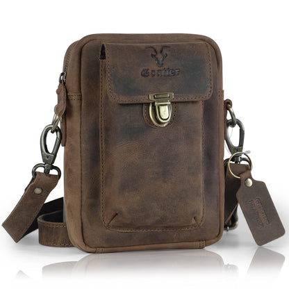 Goatter Hunter Leather Unisex Sling Cross-Body Bag, Compact Organizer, Dual Adjustable Straps, Zipper Closure,