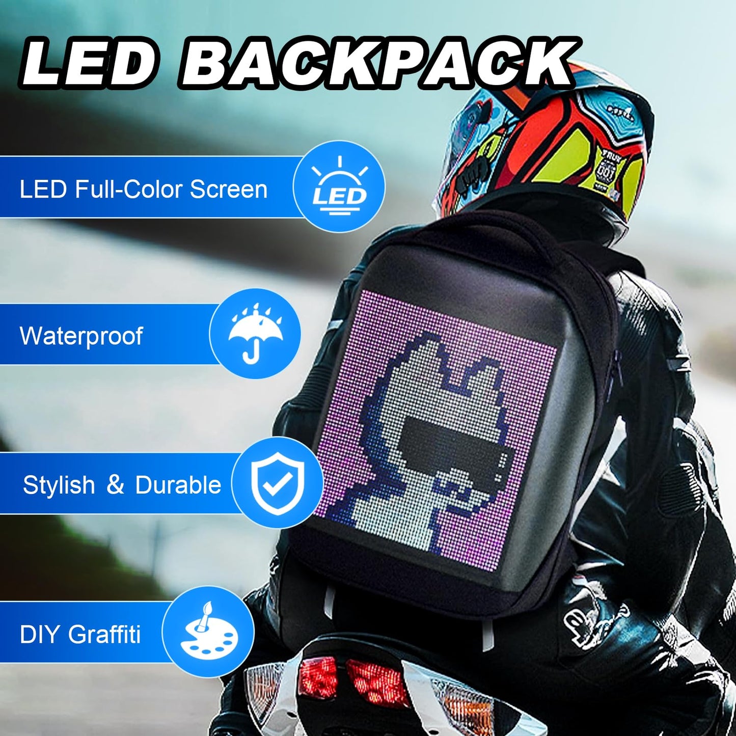 AUTOBABA LED Backpack with Full-color Programmable Screen, App Control Laptop Backpack, Waterproof Luggage Bag for Camping Cycling Travelling, DIY Fashion Backpack