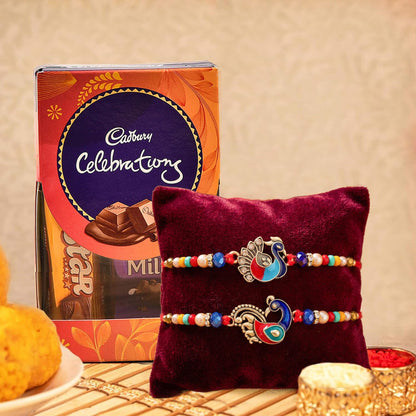 TIED RIBBONS Rakhi for Brother with Chocolate Gift Pack - Set of 2 Rakhi for Kids with Cadbury Celebrations Chocolates and Roli Chawal Tikka