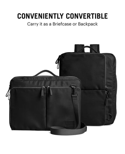 DailyObjects PET Space Black Meridian Convertible Briefpack (Backpack + Briefcase) (16L)| 100% Recycled | Fits Laptop Upto 16" | Lightweight Shoulder Backpack | Multiutility Bag with Trolley Sleeve