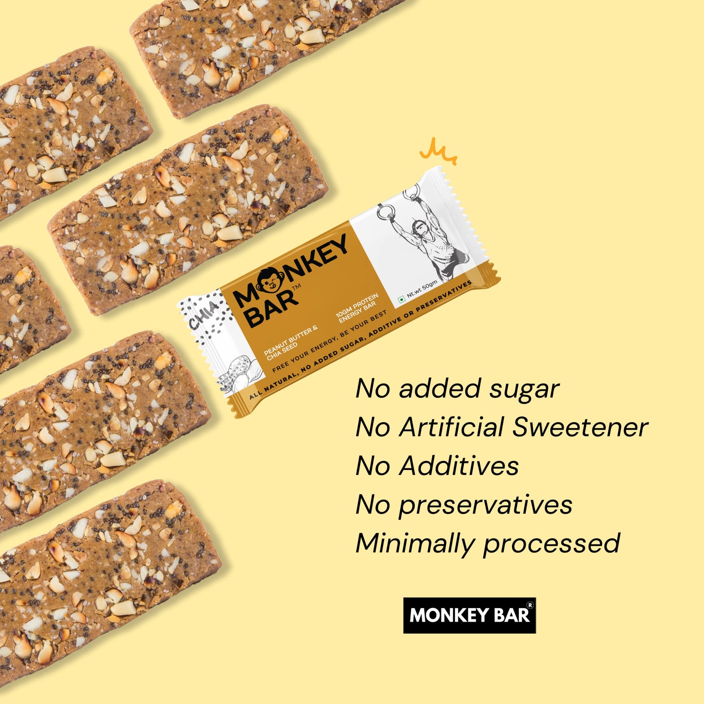 MONKEY BAR - Peanut Butter and Chia Seed Protein Bar - 8 Bars, 50g each- image 4