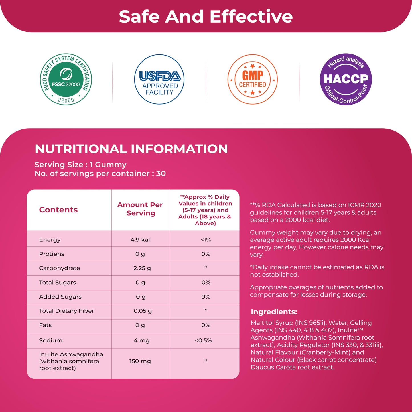Jiggle AG Ashwagandha Gummies I Stress Relief Adoptogen Ashwagandha I Aswagandha Root Extract I Energy Boost I Immunity I Mood I No Added Sugar I Cranberry-Mint Flavour I 30 Gummies