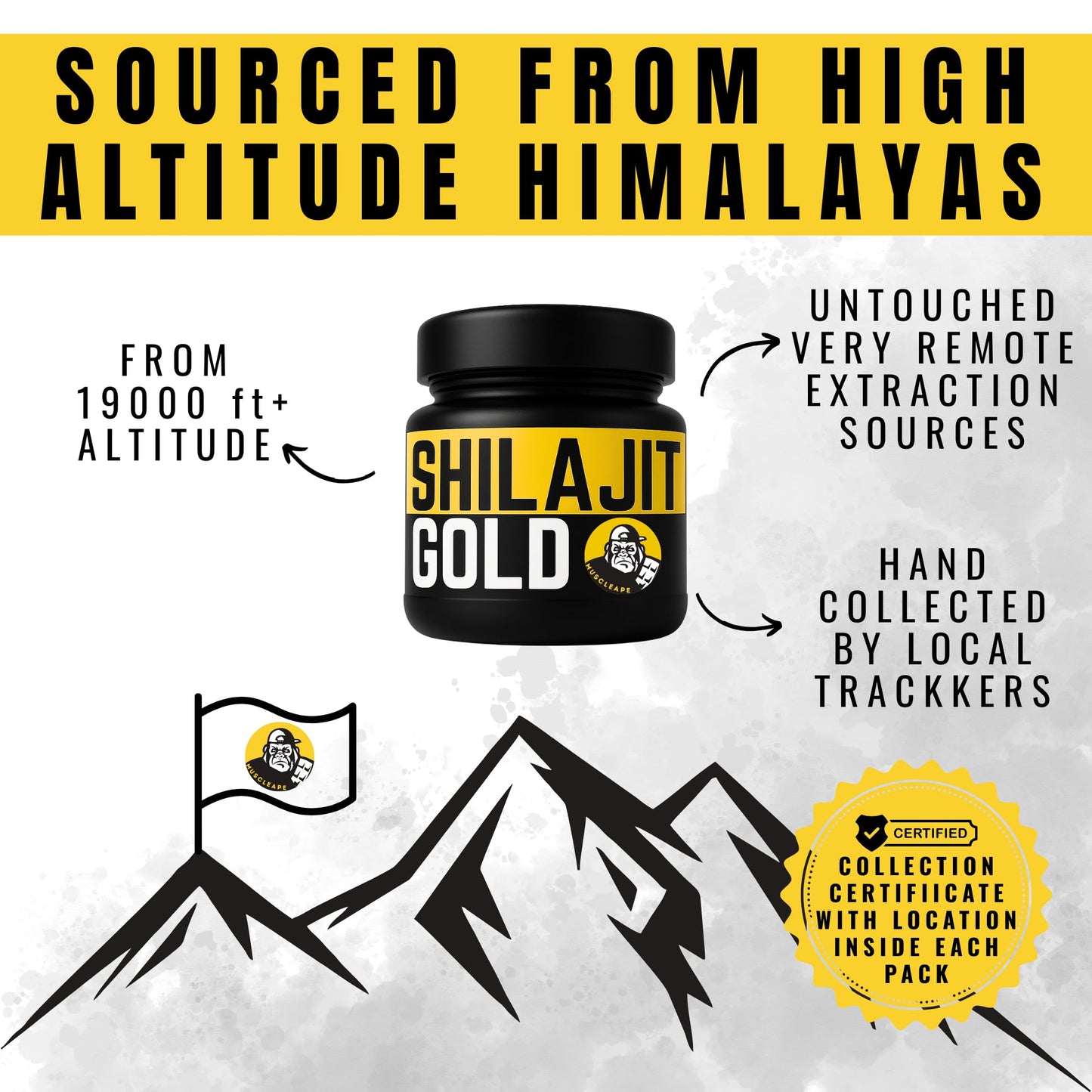 Muscleape Pure Himalayan Shilajit Resin | Enriched with Safed Musli, Ashwagandha, Tribulus & 12+ Ayurvedic Herbs | Energy, Strength, Immunity & Vitality Support| Shilajeet With 24 Carat Gold. 20gm