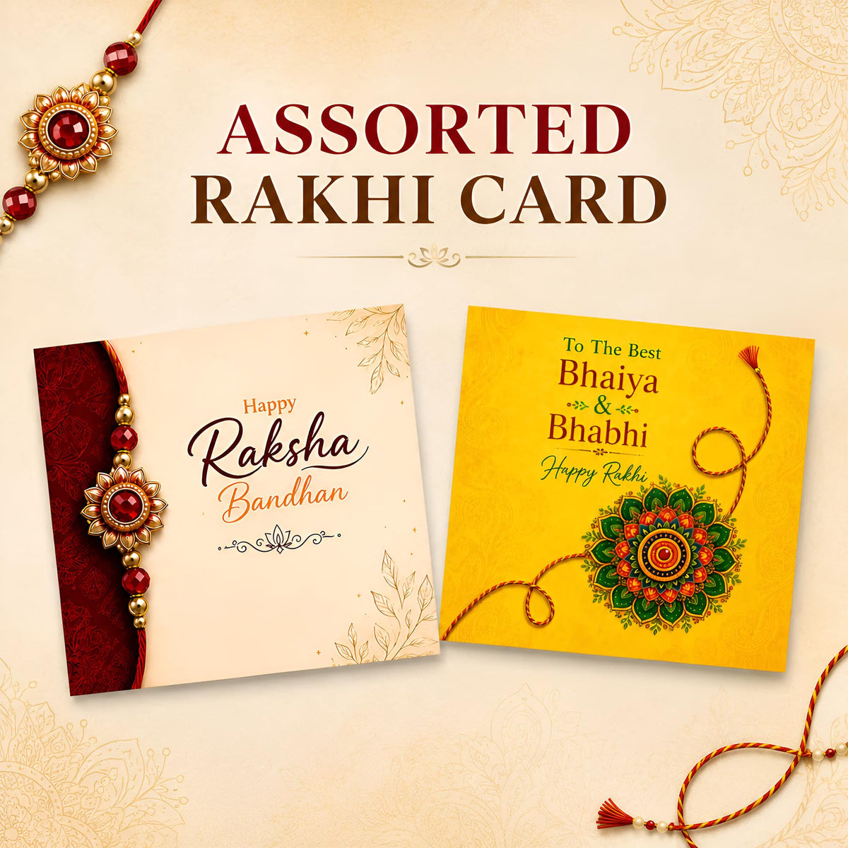 TIED RIBBONS Rakhi For Brother With Chocolate - Pack of 2 Premium Rakhi With Chocolates Pack Mini Greeting Card And Roli Chawal - Rakhi Gift For Brother,300 G