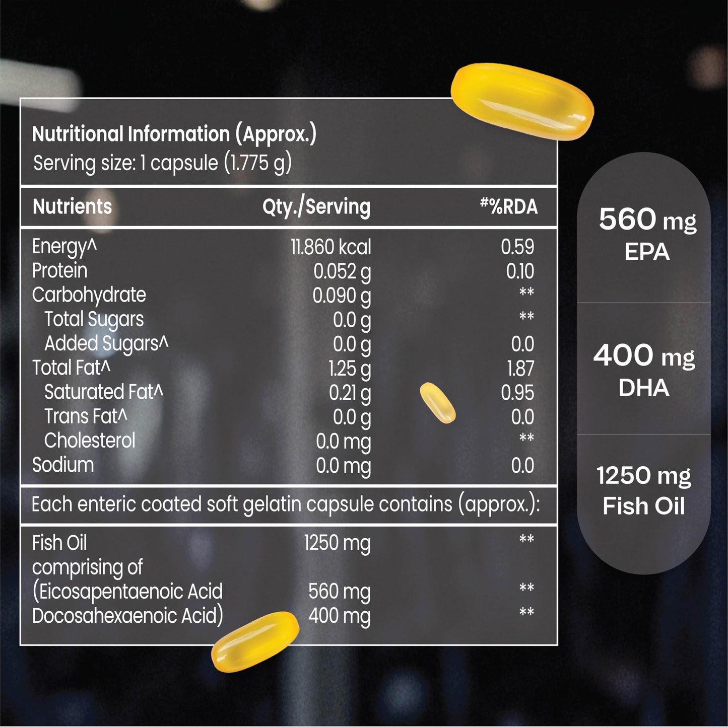 TATA 1mg Triple Strength Omega 3 Fish Oil Capsules 1250mg | 560mg EPA & 400mg DHA - High Strength Omega 3 | For muscle recovery, heart & joints | Pack of 90