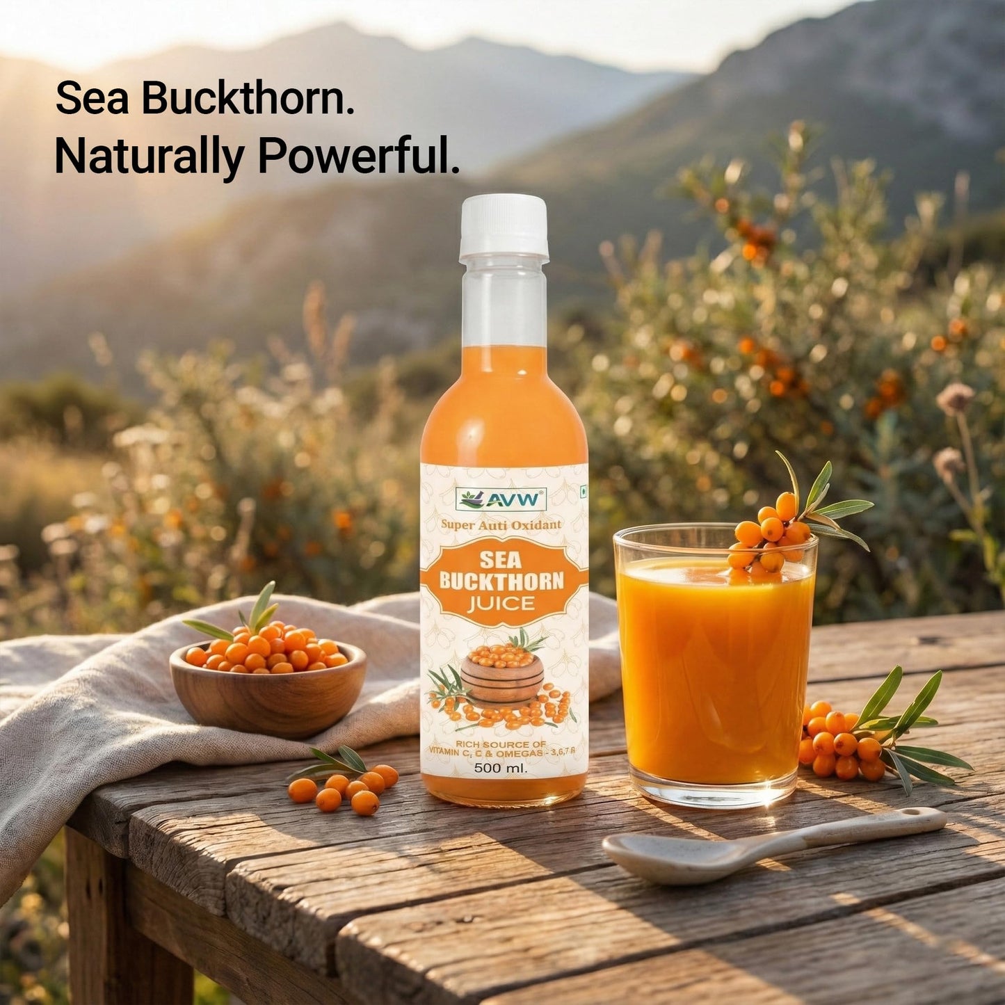 AVW Himalayan Sea Buckthorn Pulp Concentrate 500ml | Cold-Pressed | Natural Vitamin C, E & Omega 3, 6, 7, 9, Antioxidants | Immunity Booster, Skin Glow & Liver Health Support | Herbal Juice Seabuckthorn Supplement