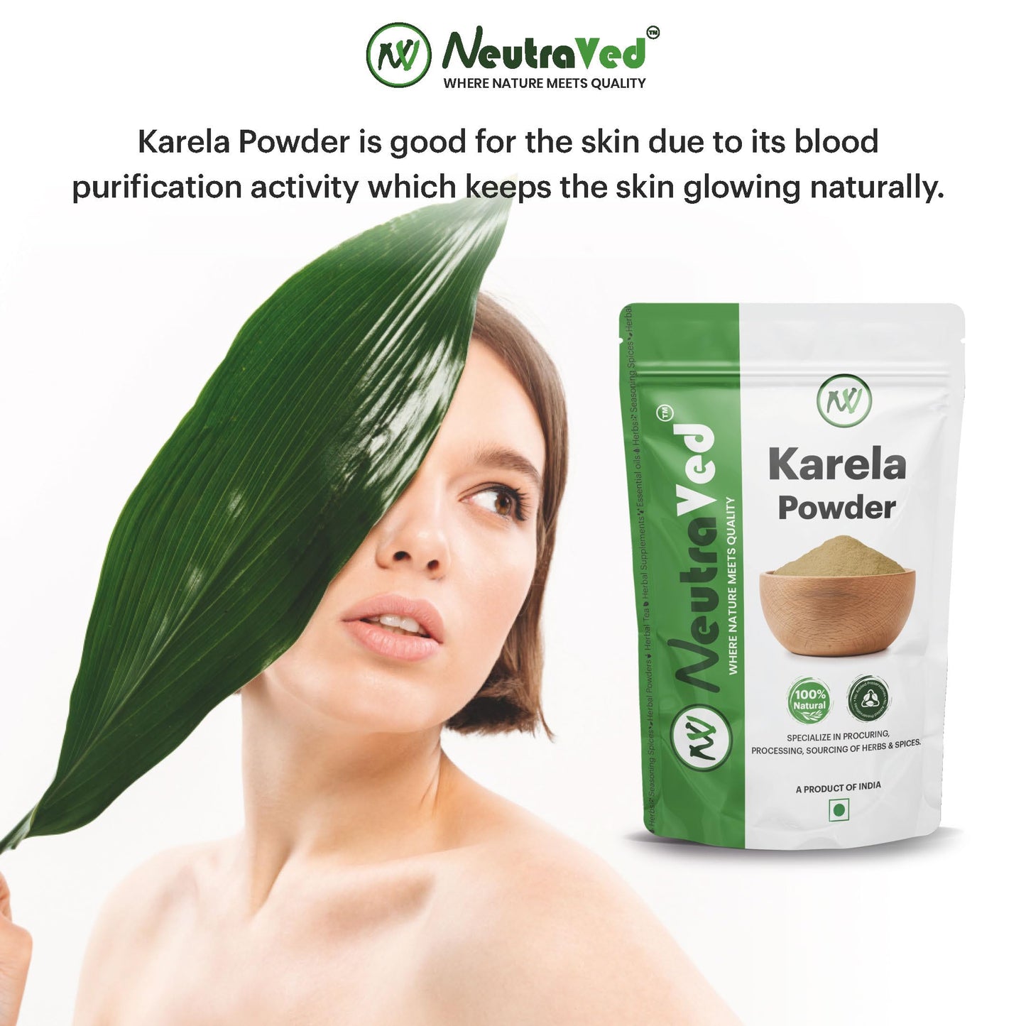 NeutraVed Karela Powder (200g) | Pure Bitter Melon Powder for Healthy Metabolism & Glucose Balance | Sun-Dried Bitter Gourd (Momordica Charantia) for Blood Purification & Liver Detox | Edible Grade Raw Herb