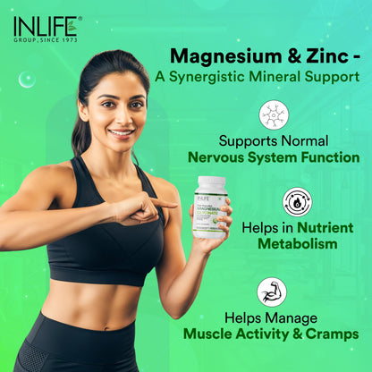 INLIFE Magnesium Glycinate Supplement 1100mg (Elemental Magnesium 242mg) with Zinc 10mg (as Zinc Picolinate) Per Serving, Relaxation & Healthy Muscle Function - 120 Capsules (Pack of 1, 120, count)
