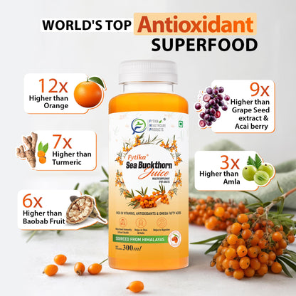 Fytika Himalayan Seabuckthorn Berry Juice – 300ml | Rich in Omega 3, 6, 7, 9 & Vitamin C – Boosts Immunity, Skin Glow & Heart Health | Natural Herbal Juice (Pack of 1)