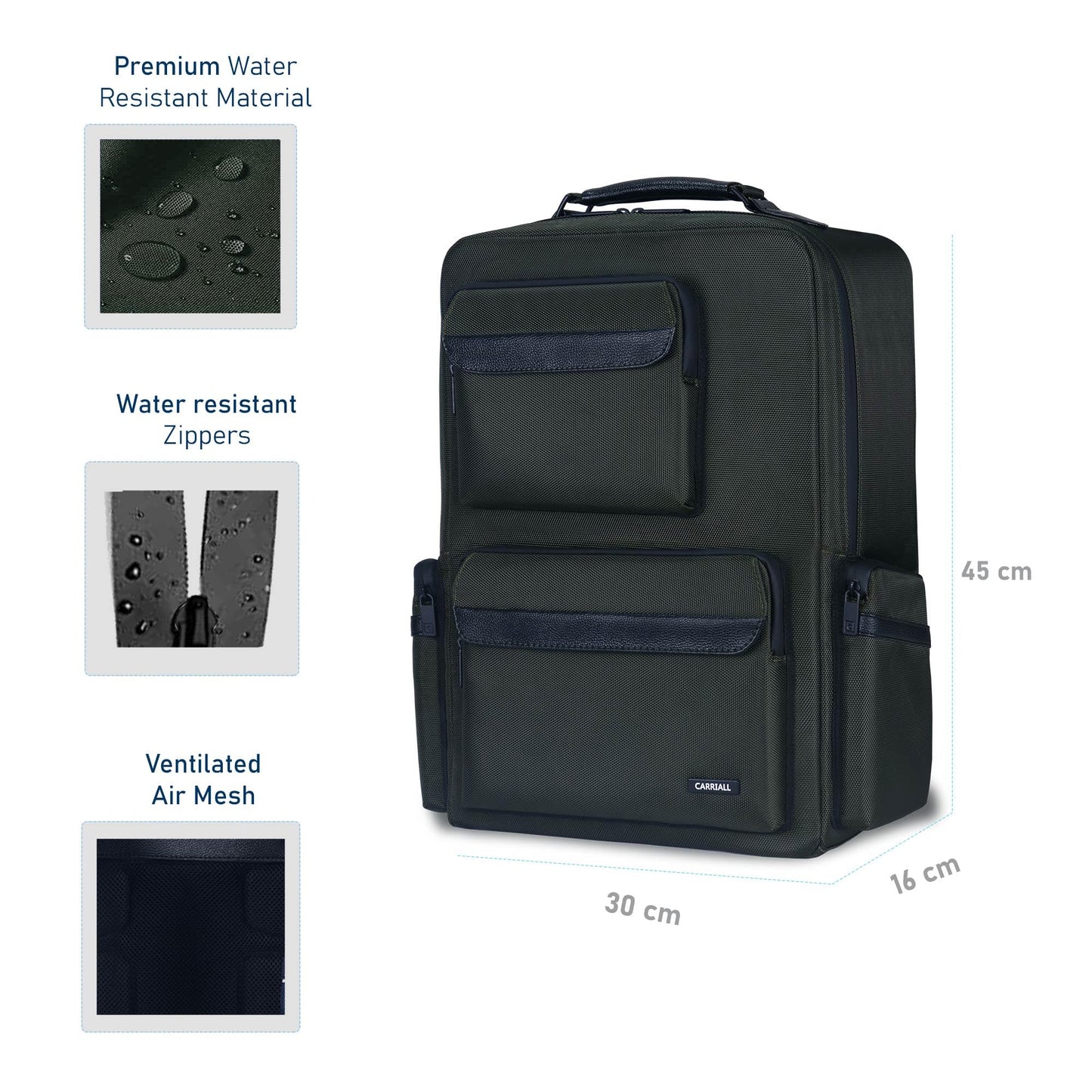 Carriall Vogue Premium Green Laptop Bag, 21.6L | Fits upto 17inch Laptop/Macbook, Water Resistant | iPhone & iPad Pockets | Laptop Backpack For Office, College & Travel | Laptop Bag For Men