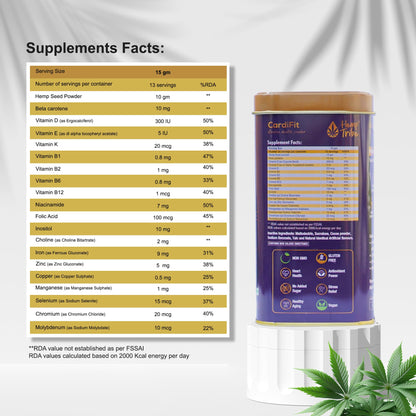 Hemp Tribe CardiFit Diabetic & Cardiac Formula | Hemp Seed Powder | Supports Heart Health & Blood Sugar | Rich in Antioxidants | Boosts immunity |Sugar free | Chocolate flavour | 200 grams