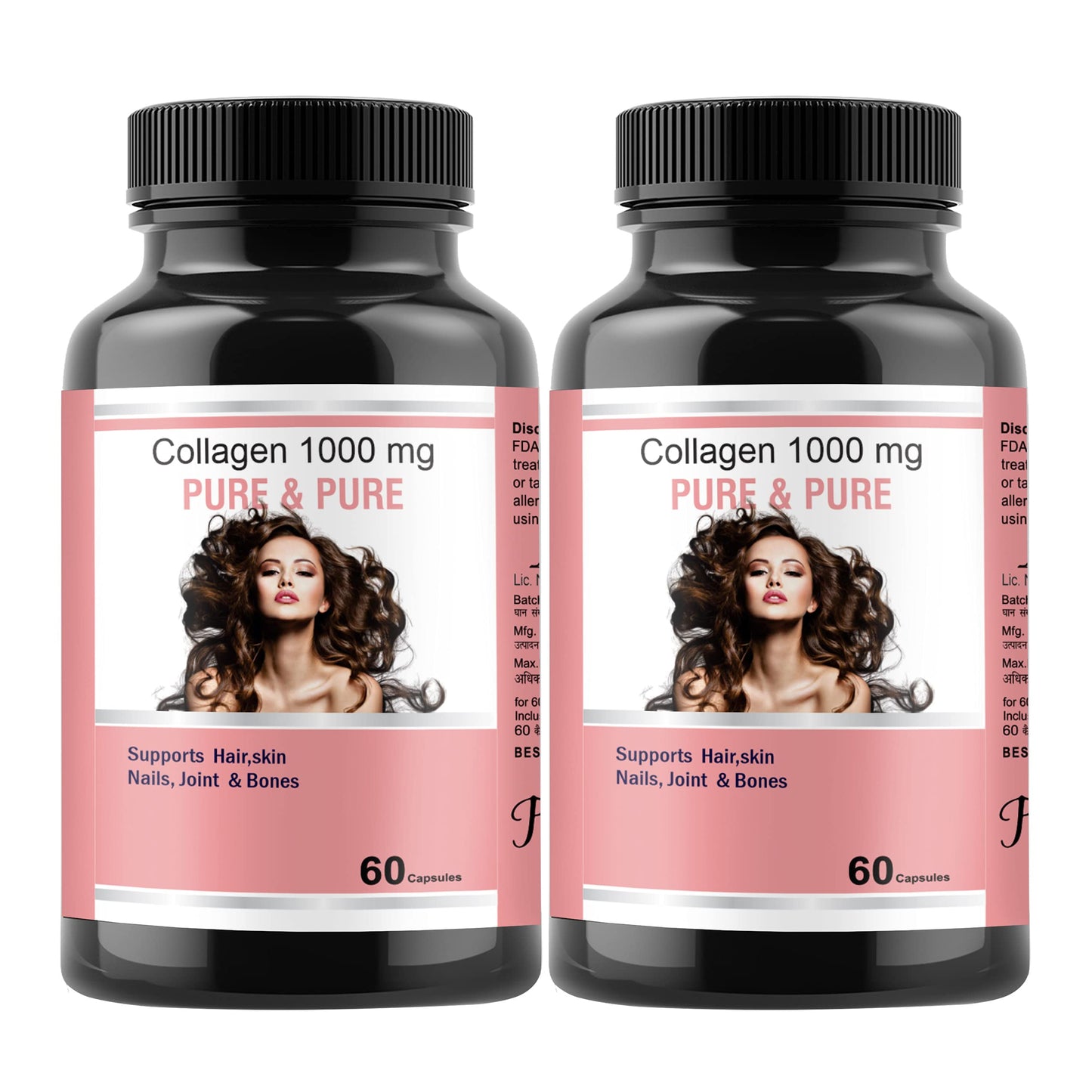 Pure & Pure Healthcare Organic Plant-Based Collagen Builder Supplement for Women, Boost Skin, Hair, Nail Joint & Bones Health, Vegan Formula for Radiant Beauty, 120Vegetarian Capsules 60 in each Pack