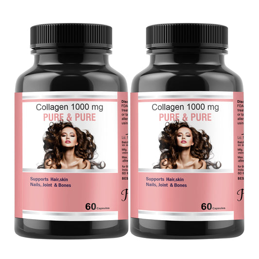 Pure & Pure Healthcare Organic Plant-Based Collagen Builder Supplement for Women, Boost Skin, Hair, Nail Joint & Bones Health, Vegan Formula for Radiant Beauty, 120Vegetarian Capsules 60 in each Pack