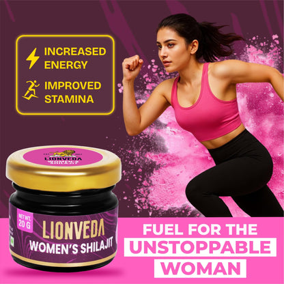 LIONVEDA Women's Shilajit For Weight Loss, Energy, Skin, Joint Pains, Overall Health & Stamina | Himalayan Pure Shilajit For Women | Resin/Shilajeet (20g, 40 Servings) | With Spoon & Lab Certificate
