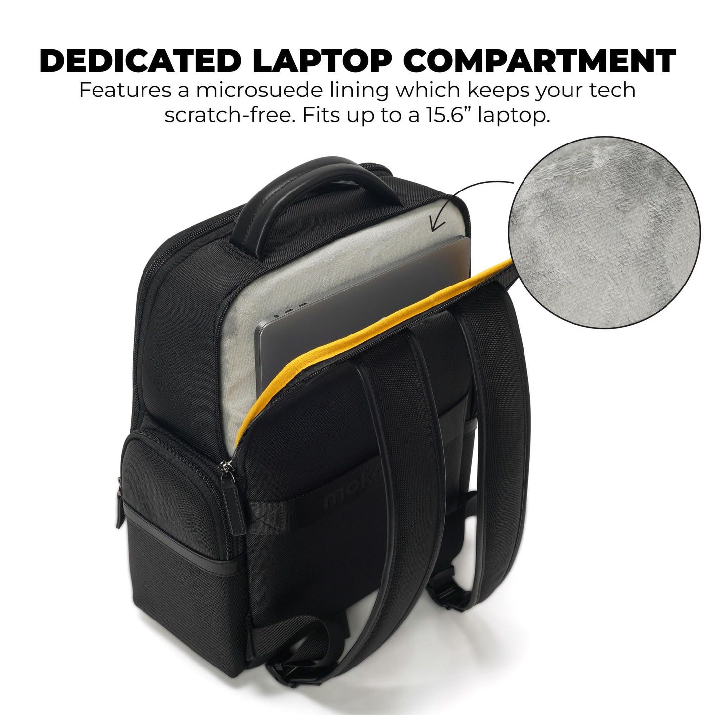 MOKOBARA The Bass Backpack | Fits 15.6 Inch Laptop, 22L Capacity, Water Resistant Nylon & Vegan Leather | Professional Use, Ergonomic Design With Padded Straps & Microsuede Lining (Black Tie)