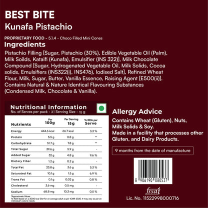Nova Nova Best Bite Kunafa Pistachio Chocolate Filled Mini Cones 45g