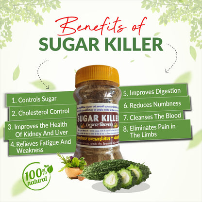 Sugar Killer Ayurvedic Diabetes Control Powder | Maintains Digestion & Cholesterol Level | Ease Tingling Of Hands & Feet | Multi Vitamin Neem, Amla Powder | Pack of 2, (200gm)
