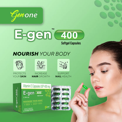 Genone E-Gen 400 Vitamin E Capsule for Glowing Face, Skin and Hair Nutrition (30 Capsules)