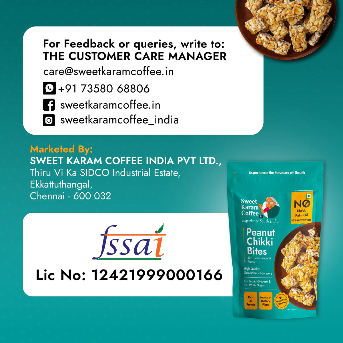 Sweet Karam Coffee Peanut Chikki Bites – Pack of 2 (150g Each) | No Palm Oil or Preservatives | Jaggery Sweetened | White Sugar Free | High Protein & Fiber | Kadalai Mittai Gajak | Healthy Indian Snack