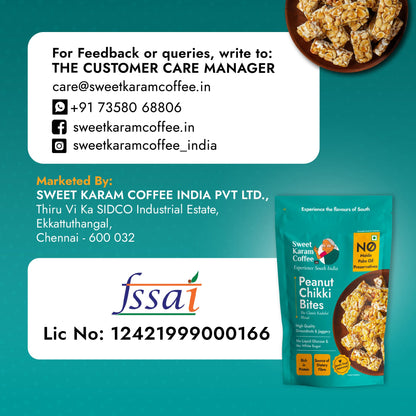 Sweet Karam Coffee Peanut Chikki Bites – Pack of 2 (150g Each) | No Palm Oil or Preservatives | Jaggery Sweetened | White Sugar Free | High Protein & Fiber | Kadalai Mittai Gajak | Healthy Indian Snack