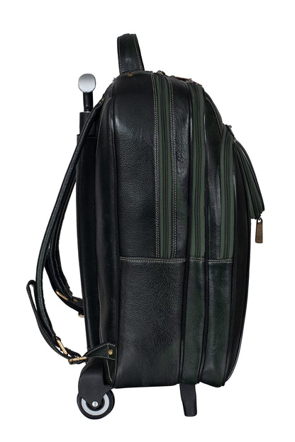BRAND LEATHER Rolling Backpack Wheeled Laptop Backpack for Travel, Carryon Trolley Luggage Suitcase Compact Business Bag Student Laptop Bag for Men Women (Green)