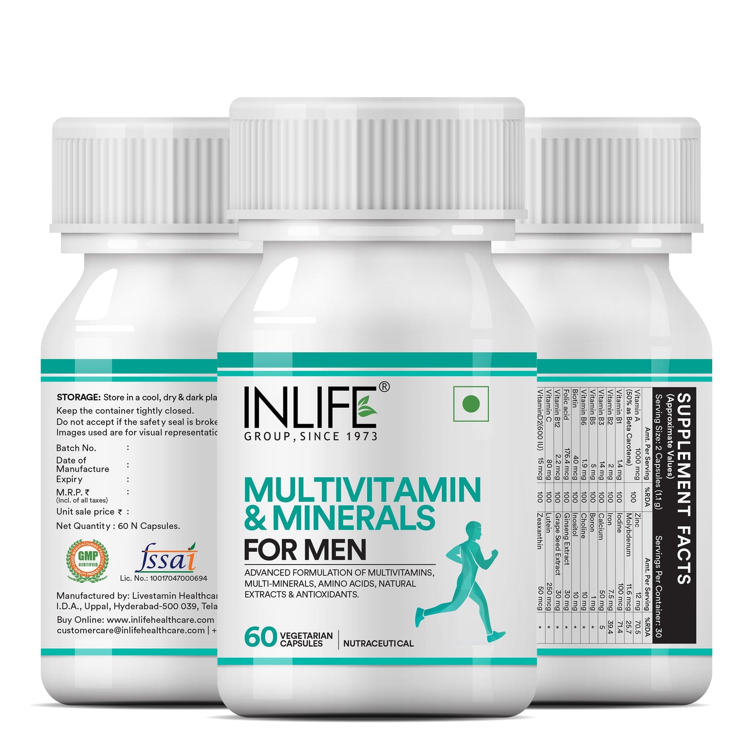 INLIFE Multivitamin for Men Supplement, Vitamins Minerals, 60 Veg Caps