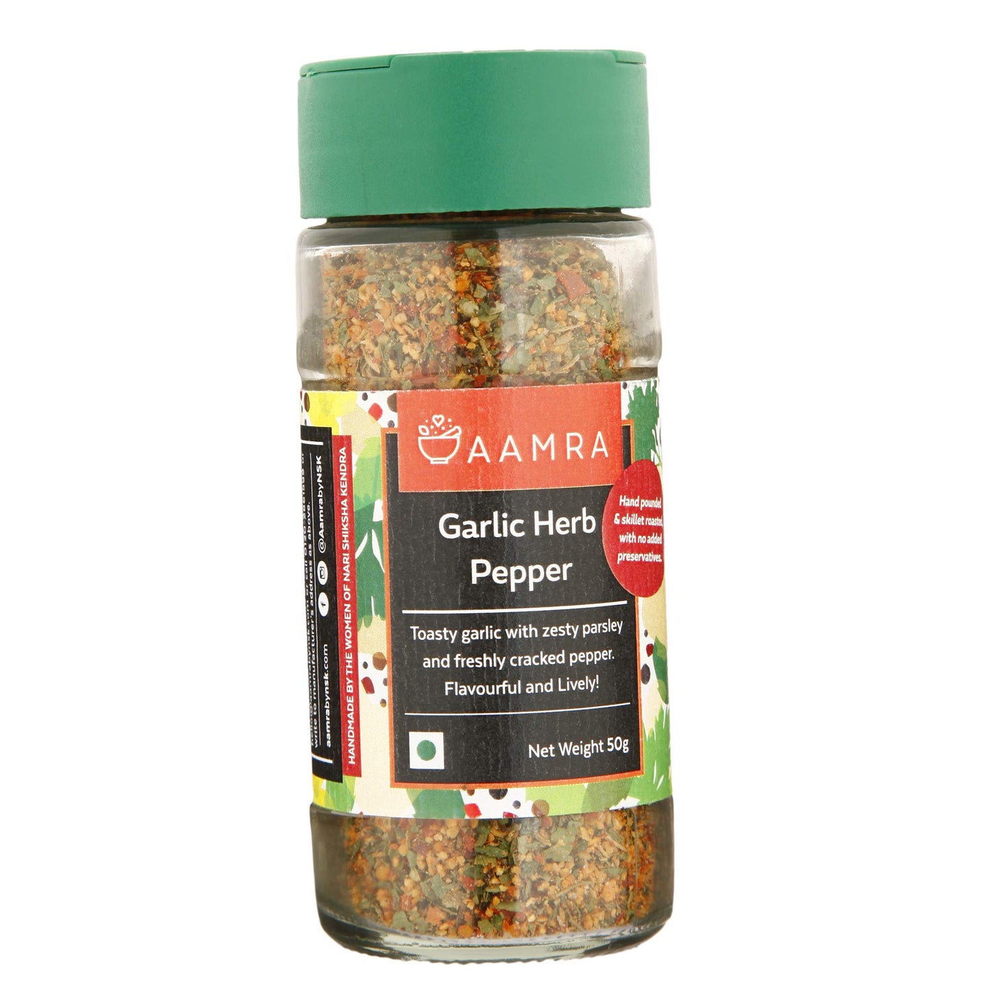 Aamra Garlic Herb Pepper 50g (Mixed Herbs- seasoning for pizzas, pasta, soups, salads)- No preservatives