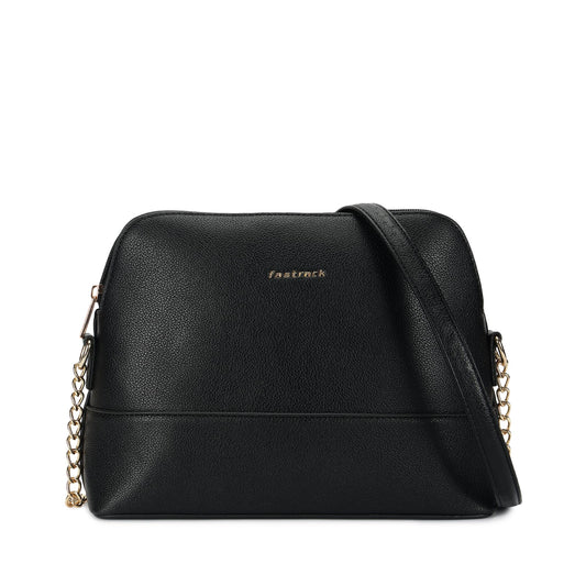 Fastrack Velvet Touch Sling Bag for Women| Faux Leather Sling With Gold Chain Accents | Chic Compact Crossbody with Top Zip Closure | Trendy Women's Handbags | Stylish Bags for Girls