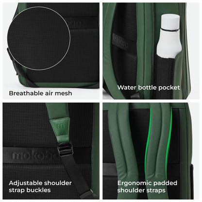 MOKOBARA The Autopilot Backpack Fits 15.6 Inch Laptop, 35L Capacity Premium Durable Nylon and Vegan Leather Green Unisex Multipurpose Laptop Backpack | Ideal for Office, Travel, School (Green Energy)