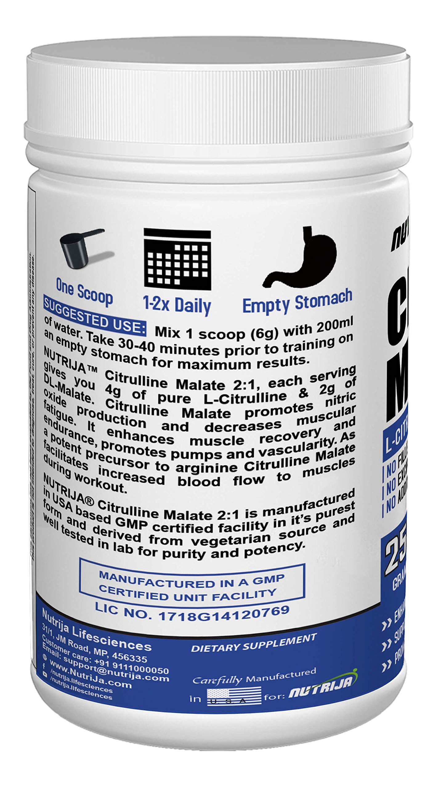 NutriJa Citrulline Malate- 250 Grams (Blueberry Lemonade), Powder